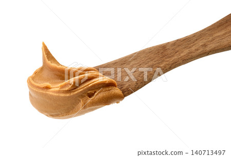 Knife with Peanut Butter Isolated on White Background, Top View Knife with Peanut Butter Isolated on White Background, Top View 140713497