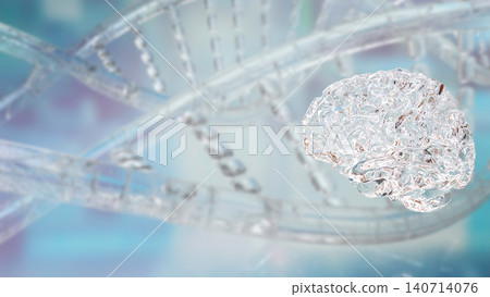 Transparent Brain with DNA Helix Technology Background 3d render. Transparent Brain with DNA Helix Technology Background 3d render. 140714076
