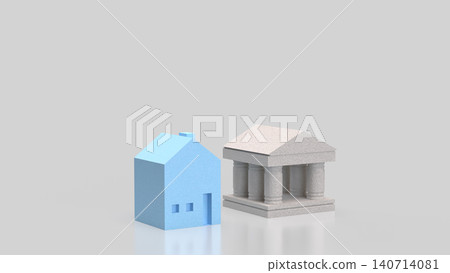Blue House And Bank Building Comparison Concept 3d render. Blue House And Bank Building Comparison Concept 3d render. 140714081
