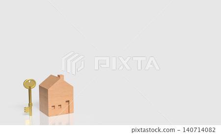 Golden Key And Wooden House For Secure Home Ownership 3d render. Golden Key And Wooden House For Secure Home Ownership 3d render. 140714082