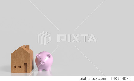 Piggy Bank And Wooden House For Home Saving Goals 3d render. Piggy Bank And Wooden House For Home Saving Goals 3d render. 140714083