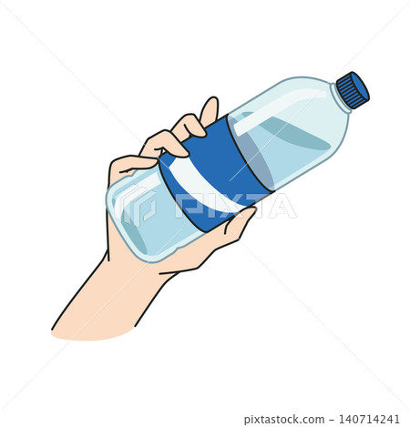 右手拿著一瓶塑膠軟性飲料 右手拿著一瓶塑膠軟性飲料 140714241