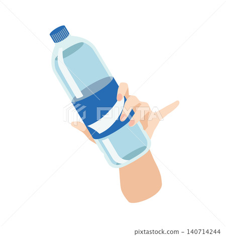 左手拿著一瓶塑膠軟性飲料 左手拿著一瓶塑膠軟性飲料 140714244
