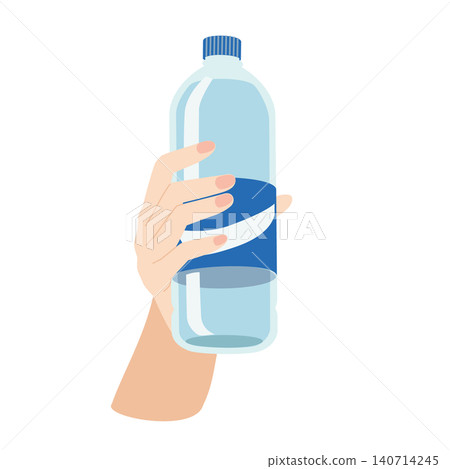 右手拿著一瓶塑膠軟性飲料 右手拿著一瓶塑膠軟性飲料 140714245
