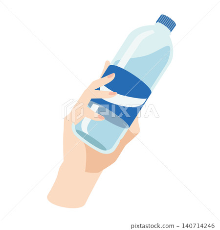 右手拿著一瓶塑膠軟性飲料 右手拿著一瓶塑膠軟性飲料 140714246