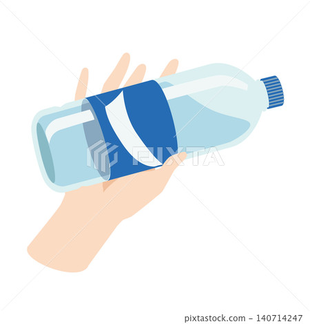 右手拿著一瓶塑膠軟性飲料 右手拿著一瓶塑膠軟性飲料 140714247