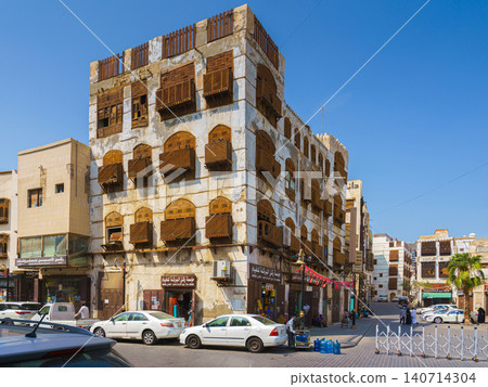 Jeddah, Saudi Arabia - Mar 08 2023, panoramic views of the streets of the old city of Jeddah, Saudi Arabia Jeddah, Saudi Arabia - Mar 08 2023, panoramic views of the streets of the old city of Jeddah, Saudi Arabia 140714304