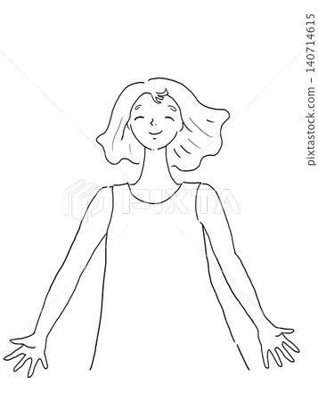 An illustration of a woman with her arms outstretched and a smile on her face. 140714615