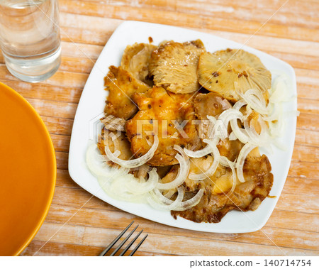 Homemade marinated white brittlegill mushrooms with onion Homemade marinated white brittlegill mushrooms with onion 140714754