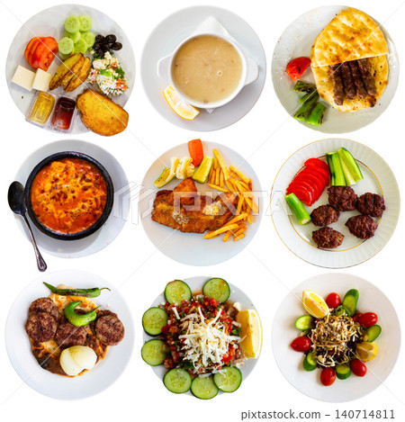 Collage of popular in Turkey authentic dishes isolated on white Collage of popular in Turkey authentic dishes isolated on white 140714811