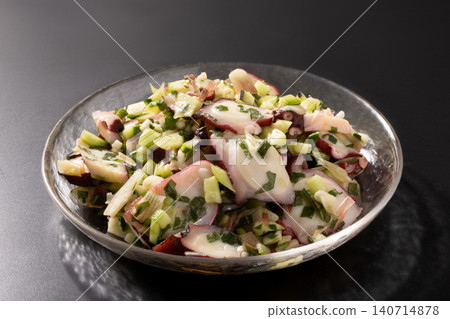 Octopus and summer vegetables with aromatic dressing (cucumber, Japanese ginger, perilla leaf) Octopus and summer vegetables with aromatic dressing (cucumber, Japanese ginger, perilla leaf) 140714878