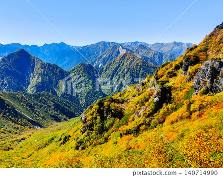 秋季徒步攀登哈里諾基山和蓮華山（從哈里諾基峠眺望槍岳） 140714990