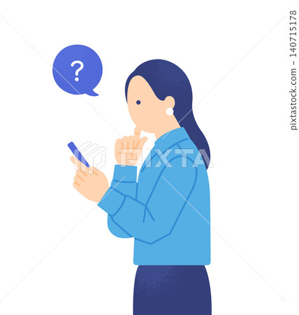 一位女商務人士若有所思,一手托著下巴,看著她的智慧型手機。 一位女商務人士若有所思,一手托著下巴,看著她的智慧型手機。 140715178