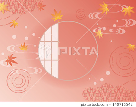 Autumn-themed Japanese-style background material featuring autumn leaves and traditional Japanese patterns. 140715542