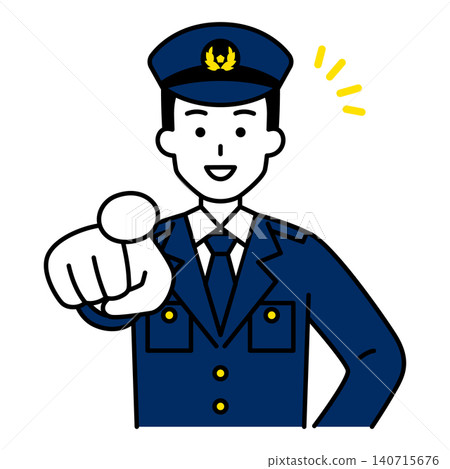 The male police officer smiles and points to the officer. The male police officer smiles and points to the officer. 140715676