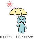 An illustration of a Triceratops wearing sunglasses and carrying an umbrella to protect itself from ultraviolet rays. 140715786