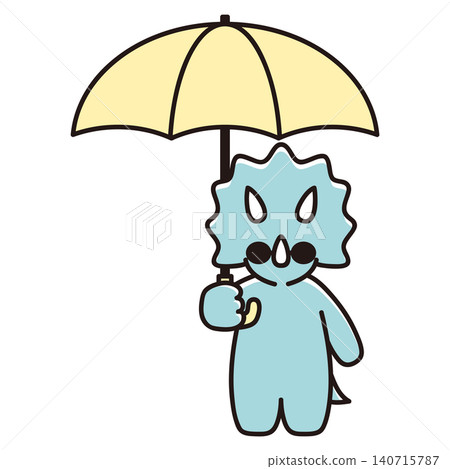一幅三角龍戴著墨鏡、拿著雨傘的插圖。 一幅三角龍戴著墨鏡、拿著雨傘的插圖。 140715787