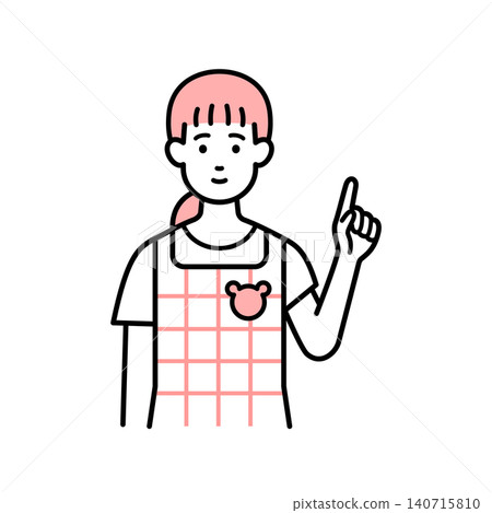 A female childcare worker points. A female childcare worker points. 140715810