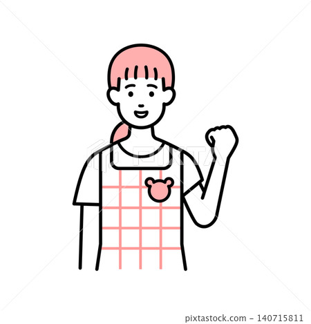 一名幼兒園女工作人員擺出勝利姿勢。 140715811