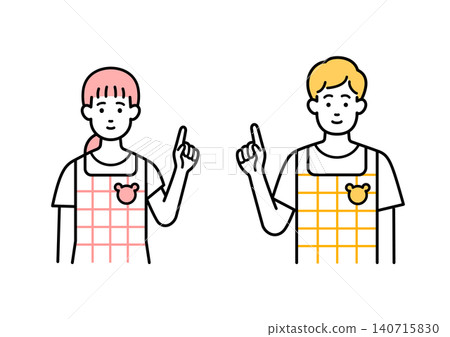 Male and female childcare workers pointing Male and female childcare workers pointing 140715830