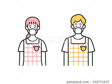 Male and female childcare workers wearing masks Male and female childcare workers wearing masks 140715837