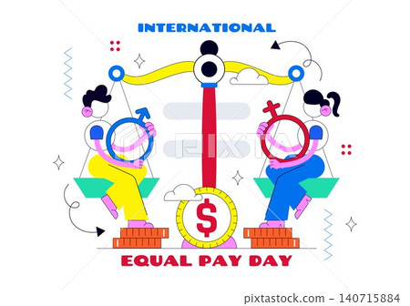 International Day for Equal Pay Vector Illustration Featuring Gender Pay Equality, Fair Wages, Equal Opportunities, and Economic Justice 140715884