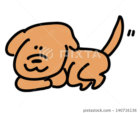 A hand-drawn illustration of a cute dog lying down and wagging its tail. A hand-drawn illustration of a cute dog lying down and wagging its tail. 140716136