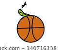 A cute hand-drawn illustration of a caterpillar riding a basketball. 140716138
