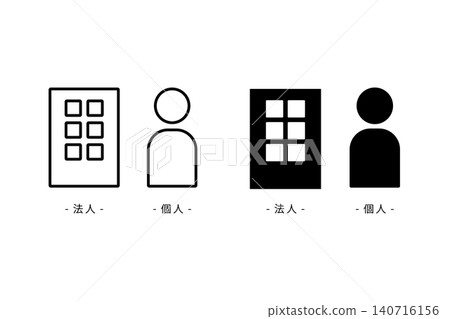 一套簡單的圖標,包含一座公司大樓和一個人物,用來表示公司和個人之間的差異和差異。 一套簡單的圖標,包含一座公司大樓和一個人物,用來表示公司和個人之間的差異和差異。 140716156