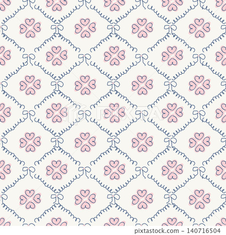 Cute pink flower seamless pattern with diamond ribbon lattice. Vintage ditsy floral vector illustration for baby fabric, textile, wallpaper, wrapping paper, nursery and coquette decor. Cute pink flower seamless pattern with diamond ribbon lattice. Vintage ditsy floral vector illustration for baby fabric, textile, wallpaper, wrapping paper, nursery and coquette decor. 140716504