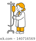 An illustration of a female doctor operating an IV stand. 140716569