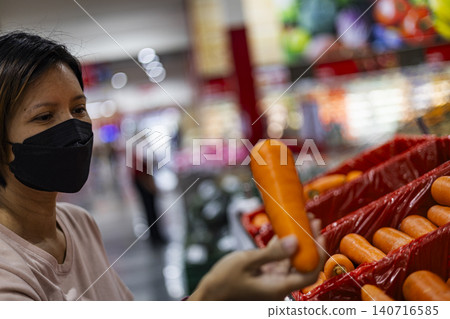 Asian Woman Choosing Products From Shelf, Beautiful natural harvest for culinary documentary, organic food conservation, local kitchen lifestyle and nutrition environment market. 140716585