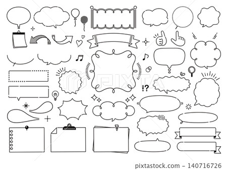 Pop and cute handwritten-style speech bubble and frame set Pop and cute handwritten-style speech bubble and frame set 140716726
