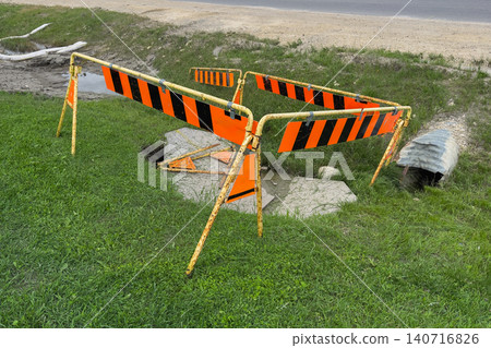 Roadside Drainage Repair Safety Barricades Roadside Drainage Repair Safety Barricades 140716826