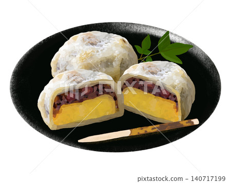 伊基納裡團子(盛於黑色盤子中,配竹牙籤) 伊基納裡團子(盛於黑色盤子中,配竹牙籤) 140717199