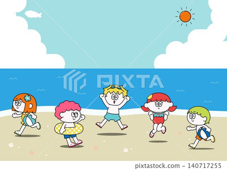 Illustration of kids enjoying swimming in the sea 140717255
