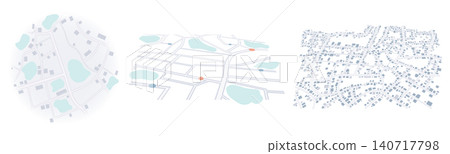 Set of minimalist city map, showing neighborhoods with parks and streets layouts. Vector illustration. Set of minimalist city map, showing neighborhoods with parks and streets layouts. Vector illustration. 140717798