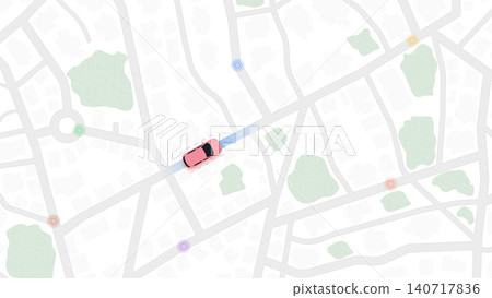 City map top view with car icon and location signal zones. Vector illustration. City map top view with car icon and location signal zones. Vector illustration. 140717836