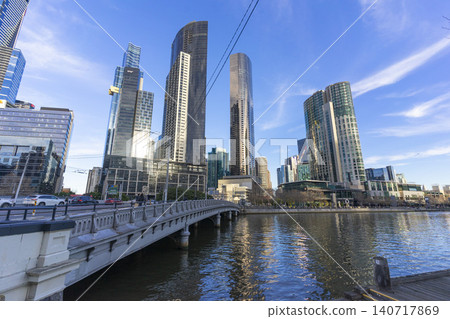 Melbourne, Australia - July 7, 2024 : Landscape of the South Wharf with the blue sky in Melbourne, Australia on July 7, 2024. Melbourne, Australia - July 7, 2024 : Landscape of the South Wharf with the blue sky in Melbourne, Australia on July 7, 2024. 140717869