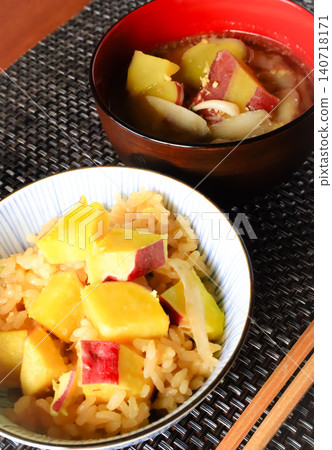 Sweet potato rice and miso soup Sweet potato rice and miso soup 140718171