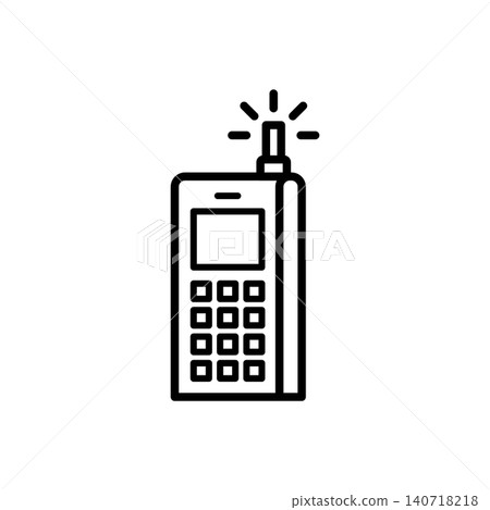 Old fashioned mobile cellular phone line icon with extended antenna. Old fashioned mobile cellular phone line icon with extended antenna. 140718218