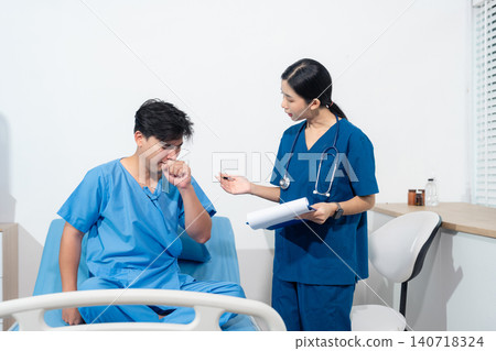 Doctor treatment patients in hospital room. Medical professionals help treat Sick people. Physical examination or flu. Concept Health care and Social Security Doctor treatment patients in hospital room. Medical professionals help treat Sick people. Physical examination or flu. Concept Health care and Social Security 140718324