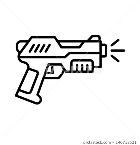 Sci-fi laser blaster ray gun toy line icon from retro video games. Sci-fi laser blaster ray gun toy line icon from retro video games. 140718521