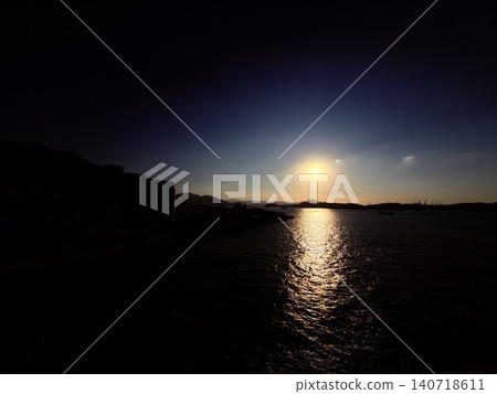 The sea at dusk and the light reflected on the water's surface The sea at dusk and the light reflected on the water's surface 140718611
