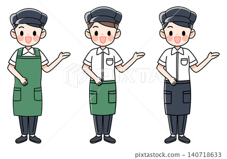 A set of illustrations of a man in uniform acting as a guide (cafe) A set of illustrations of a man in uniform acting as a guide (cafe) 140718633