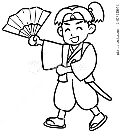 桃太郎面帶微笑，手裡拿著一把扇子。 140718648