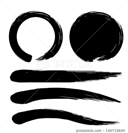A set of handwritten brushstrokes of circles and lines, perfect for Japanese-style designs. A set of handwritten brushstrokes of circles and lines, perfect for Japanese-style designs. 140718694