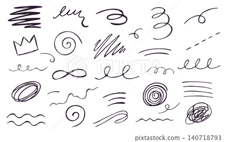 Doodle Swirl Line Elements Set Hand Drawn Isolated on White Background Doodle Swirl Line Elements Set Hand Drawn Isolated on White Background 140718793