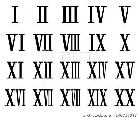 A set of simple Roman numerals from 1 to 20. A set of simple Roman numerals from 1 to 20. 140719088