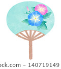 Watercolor-style morning glory pattern fan illustration - Summer 140719149